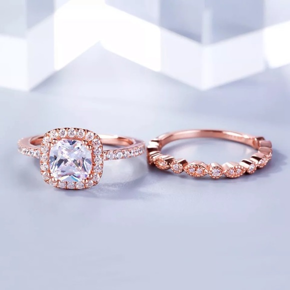 Rose Gold Cubic Zirconia Ring Set - Picture 3 of 5